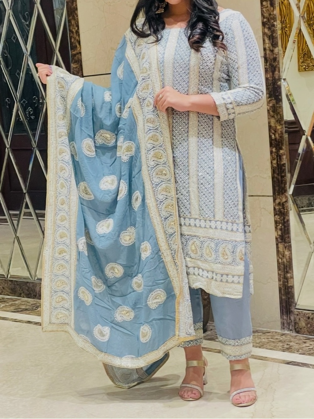 Women’s Light Blue Embroidered Salwar Kameez Set